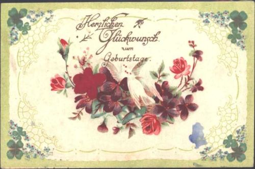 1906 Prägedruck Geburtstag Rosen Vergissmeinnicht AK