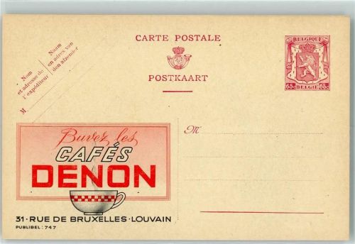 Cafes Denon, Publibel 747 Belgische Ganzsache Wertstufe 65 violett