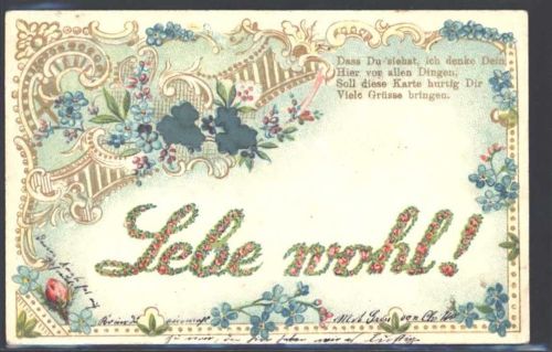 1904 Prägedruck "Lebe wohl" Vergissmeinnicht AK