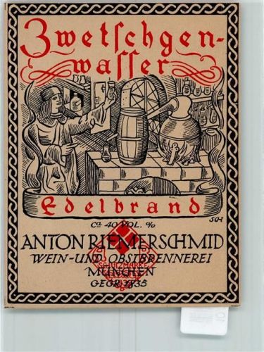 München Etikett Zwetschgenwasser Anton Riemerschmid