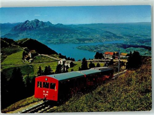 Rigi Staffel 1984 Vitznau Rigi Bahn oberhalb Rigi Staffel Blick auf Vierwaldstättersee Pilatus und Luzern