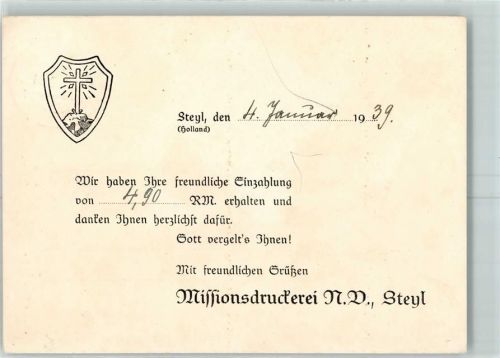 Kaldenkirchen Missionsdruckerei Einzahlung Postkarte