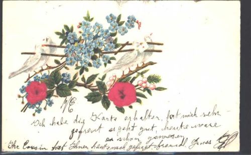 1901 Prägedruck Vergissmeinnicht Rosen AK