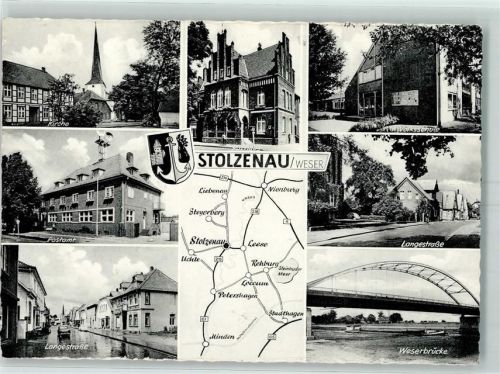 Stolzenau Kirche Postamt Langestraße Volksschule Weserbrücke