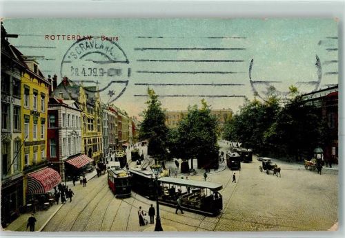 Rotterdam 1909 Beurs Straßenbahn Kutsche Leiterwagen Litfaßsäule