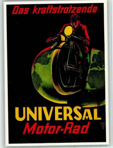1936 Publicitas Plakat auf Ansichtskarte Universal-Motor-Rad Plakatsammlung Kunstgewerbemuseum Zürich
