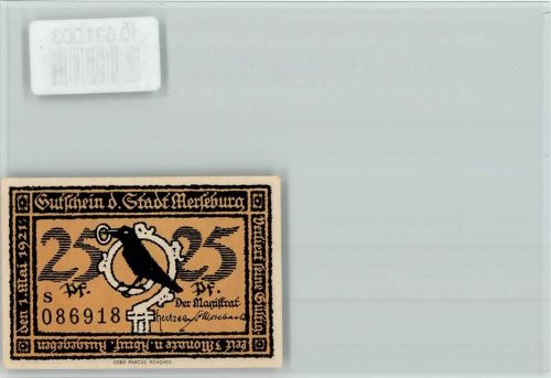 Merseburg Notgeld Gutschein 25 Pfennig, Bischof v. Trotha gute Erhaltung