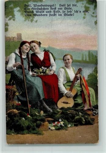 S.V.D. Serie 6347-6 Frauen - Wandervögel mit Gitarre AK
