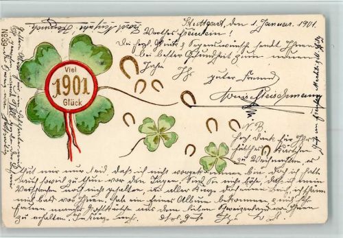 No 39 Neujahr 1901 - Kleeblatt, Hufeisen AK