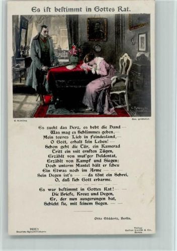 WK I Serie 7632-1 Verlag Liersch - Soldatenliebe - Nachricht "im Krieg gefallen"