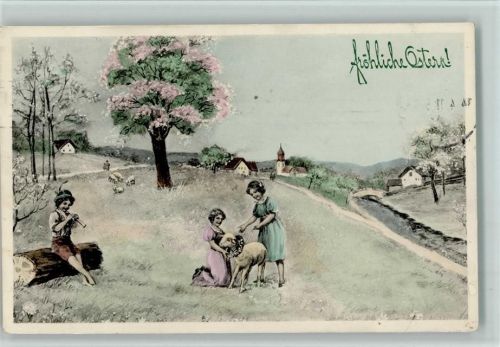 1911 V.K. Vienne 4113 - Ostern, Junge mit einer Flöte AK