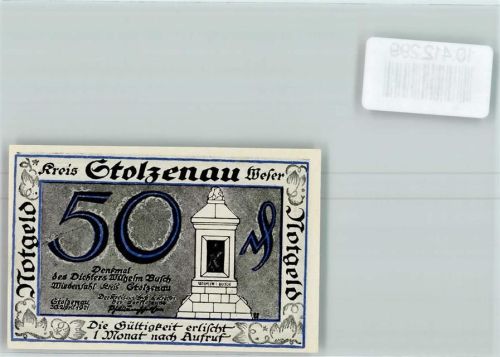 Stolzenau Notgeld Denkmal von W. Busch