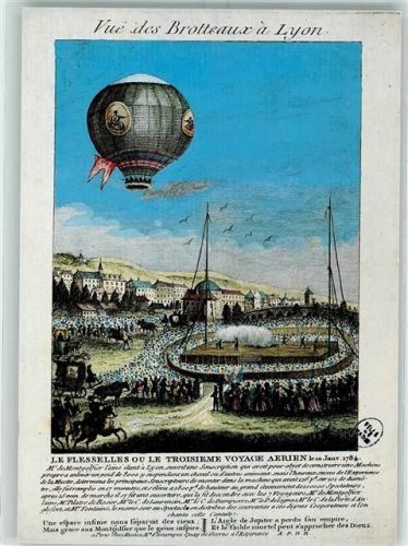 Lyon Vue des Brotteaux a Lyon anno 1784 Versuch der Luftschiffahrt