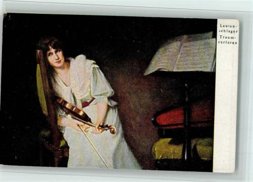 Gemälde von Lautenschlager - Traumverloren - Frau mit Geige , Hanfstaengl Nr. 134 gute Erhaltung AK