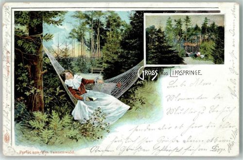 Bad Lippspringe 1902 Tannenwald Hängematte Buch lesen