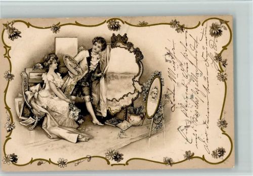 Maler mit Staffelei und sein Model 1902 AK Poesie Staffelei Lithographie