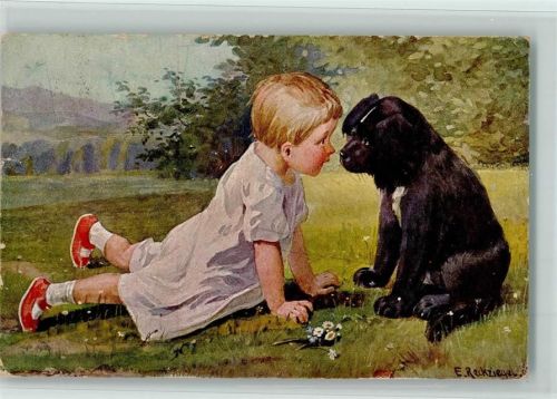Kleinkind und ein Hund AK