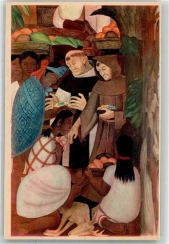 Mexiko City Priests with the Exploiters Palacio de Cortes-Cuernavaca sign. Diego Rivera