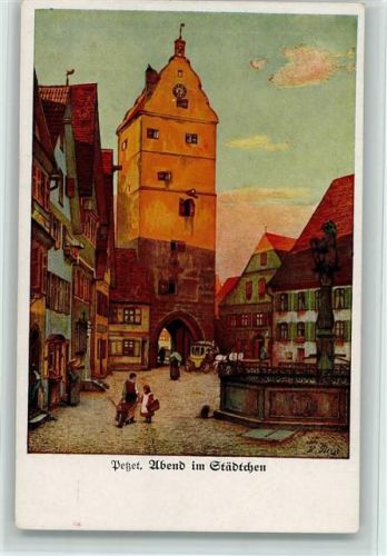 Nr. 8 - Petzet - Abend im Städtchen , gute Erhaltung AK