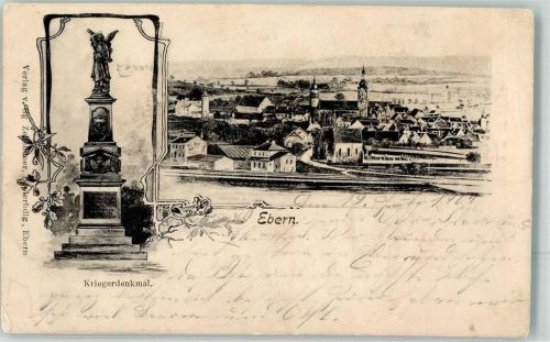 96106 W8603 Ebern 1904 Gebrauchsspuren Kriegerdenkmal Kirche St. Laurentius Zeichnung sign. Fröhlich