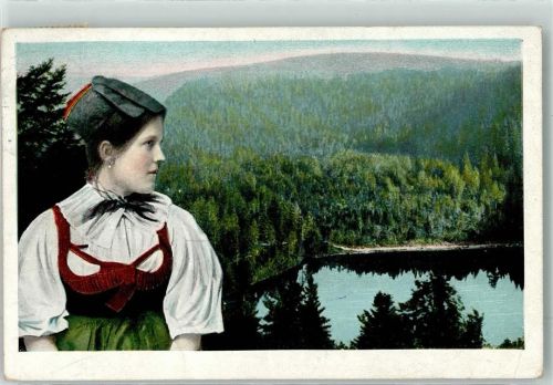 Baiersbronn 1909 Mädel in Schwarzwaldtracht am Wildsee