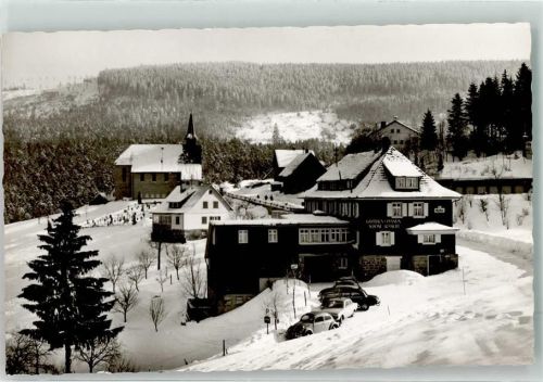 Hundsbach Winter Gasthaus u. Pension zur schönen Aussicht VW Käfer Taunus