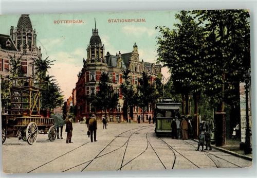 Rotterdam 1907 Stationsplein Straßenbahn Litfaßsäule