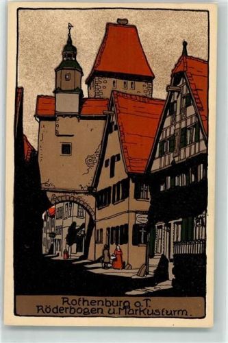 Rothenburg Röderbogen Markusturm Künstler-Stein-Zeichnung
