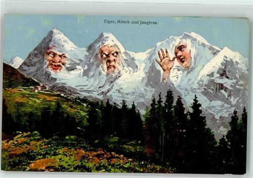 Eiger, Mönch und Jungfrau Berggesicht Künstlerkarte