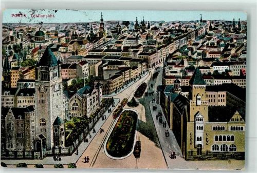 Posen 1915 Vogelschau Straßenbahn