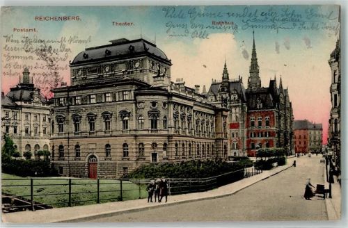 Liberec 1914 Postamt Theater Rathaus