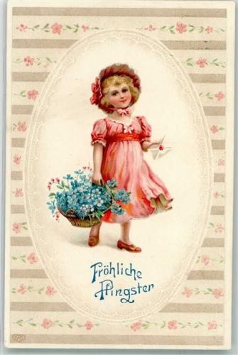 Passepartout Kind Hutmode Vergissmeinnicht Brief Pfingsten 1913 Prägedruck