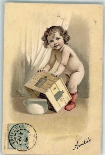 Kiste Kind Lithographie Nachttopf 1905 Prägedruck