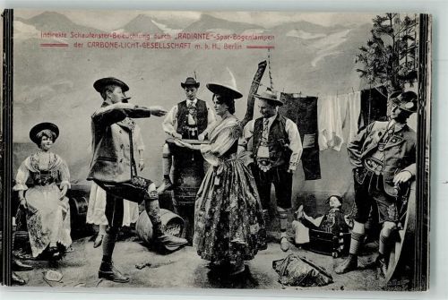 Bad Lauterberg 1909 Werbung Radiante Spar Bogenlampen , Tracht Volkstanz Schaufenster Puppen