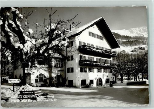 Schruns Hotel Traube Winter Schnee Fahrrad Post Telegraphie