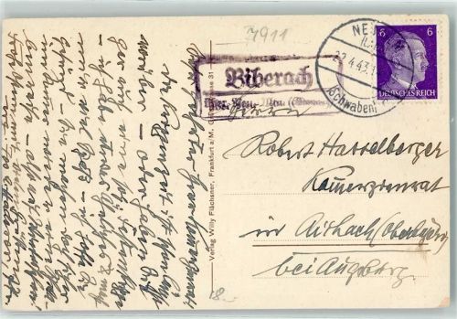 89231 W7910 Neu-Ulm - Landpoststempel Biberach Pfarrkirche