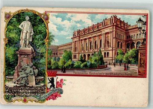 Charlottenburg Denkmal Lessing Technische Hochschule Lithographie