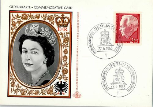 Sonderkarte , Queen Elizabeth Staatsbesuch in Deutschland 1965, Sonderstempel Berlin