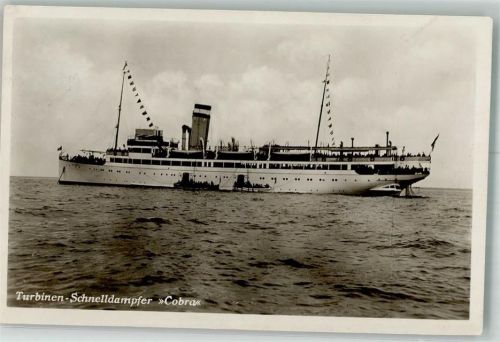 Schnelldampfer Cobra Ausschiffung vor Helgoland + Bordstempel 1929