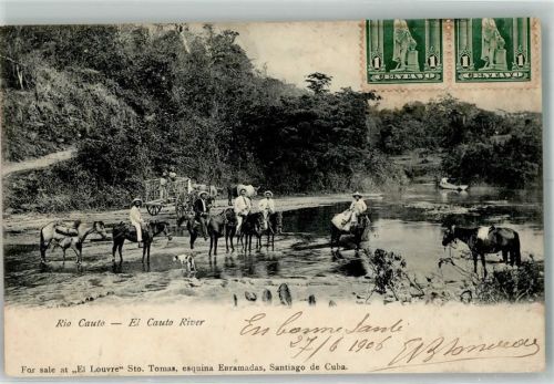 Santiago 1906 Rio Cauto Ort lt. Verlag Briefmarke Bildseite