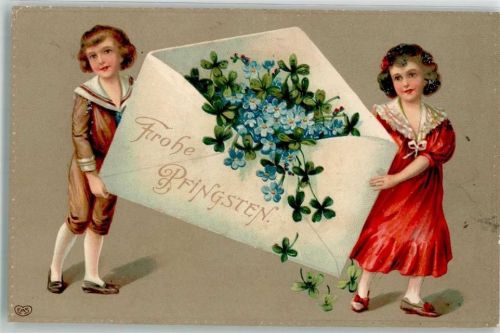 Kinder Matrosenanzug Brief Vergissmeinnicht Kleeblatt Lithographie EAS