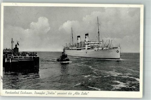 Cuxhaven 1955 Damper Italia passiert die Alte Liebe Notopfermarke Berlin
