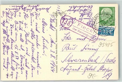 Marktredwitz Landpoststempel Fleckl über Warmensteinach Notopfer Marke