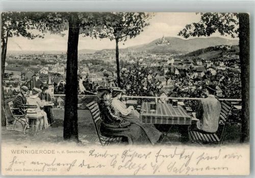 Wernigerode 1905 Gasthaus Sennhütte Blick zum Schloss Bahnpost Halle-Zug 523