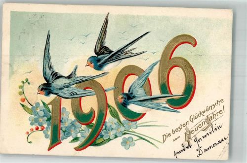 1906 Neujahr 1906 Schwalben Vergissmeinnicht