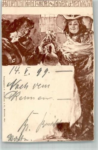 München 1899 sign. Rieth P. American Bar 4 Jahreszeiten Hotel + Adelskorrespondenz