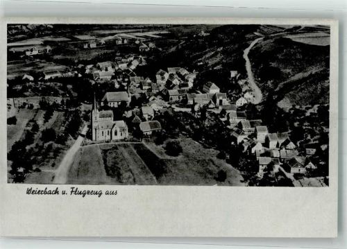 Weierbach 1944 Fliegeraufnahme des Ortes mit Kath. Kirche St. Martin