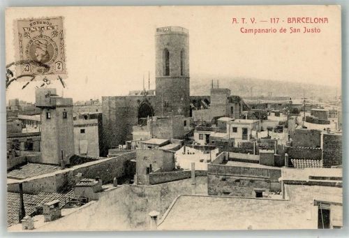 Barcelona 1916 Foto AK Campanario de San Justo Marke bildseitig