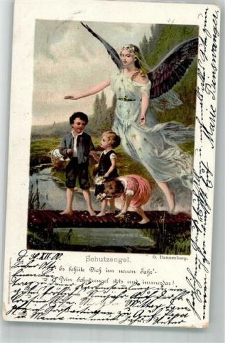 1900 sign. O. Dannenberg Kinder gehen über einen Steg