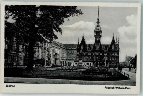 Elbing Friedrich-Wilhelm-Platz Straßenbahn Denkmal Foto-AK